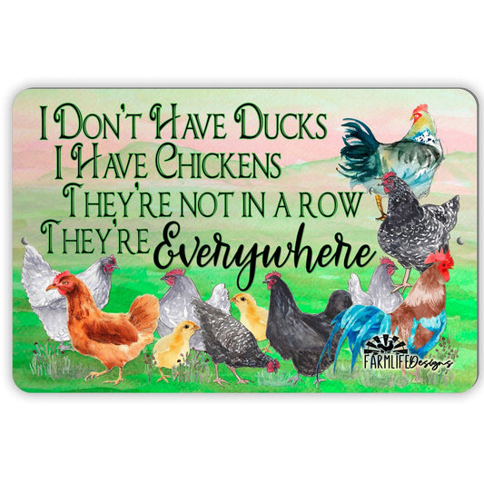 Funny Chicken Sign - I Don't Have Ducks, Chickens are Everywhere - Handmade Aluminum 12x8